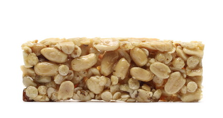 Honey granola nut bar with almonds, peanuts, walnuts and honey isolated on white background