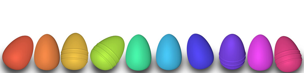 panorama of colored painted eggs 3d rendering model, background for design, postcards, concept of Easter, Christian traditions, holidays, Spring Festival, 3d illustration