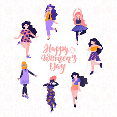 Fototapeta na wymiar Happy women's day illustration. Beautiful dancing women