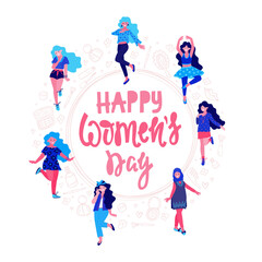 Fototapeta premium Happy women's day illustration. Beautiful dancing women