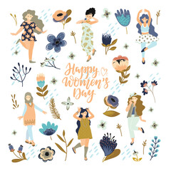 Happy women's day illustration. Beautiful dancing women