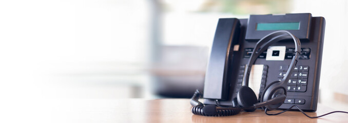 Fototapeta na wymiar Communication support, call center and customer service help desk. VOIP headset for customer service support (call center) concept