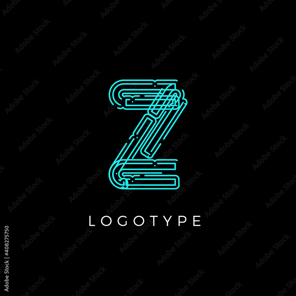 Poster Cyber letter Z for digital technology logo concept. Contour circuit style monogram for artificial intelligence product symbol, robotic system logo and vector type design