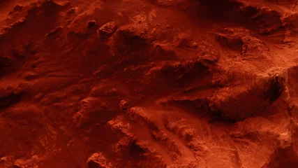 Keuken foto achterwand Donkerrood Fantastisch marslandschap in roestige oranje tinten, Mars-oppervlak, woestijn, kliffen, zand. Buitenaards landschap. Rode planeet Mars