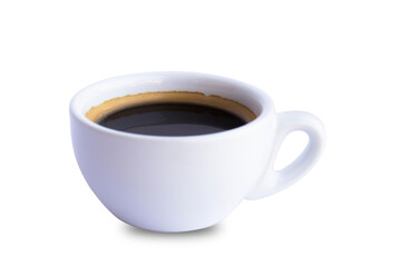Black coffee in a white cup isolated on white background.