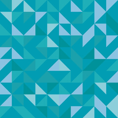 Vector truchet geometric triangle seamless pattern background. Monochrome backdrop with random tiled triangular and rhombus shapes in hues of aqua blue.Modern all over print for swim or sport fashion