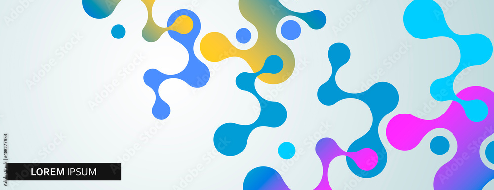 Poster blue violet molecules in abstract style on light background. science technology concept. graphic des