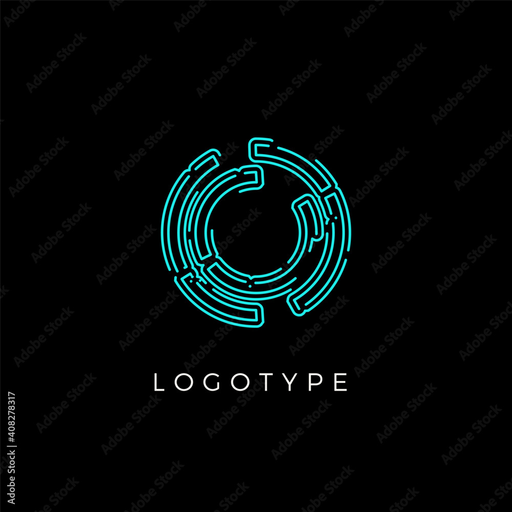 Poster Cyber letter O for digital technology logo concept. Contour circuit style monogram for artificial intelligence product symbol, robotic system logo and vector type design