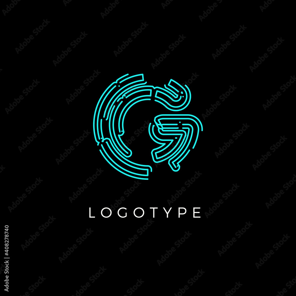 Poster Cyber letter G for digital technology logo concept. Contour circuit style monogram for artificial intelligence product symbol, robotic system logo and vector type design