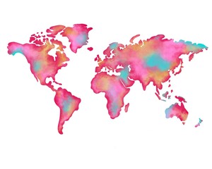 Colorful world map wallpaper painted illustration
