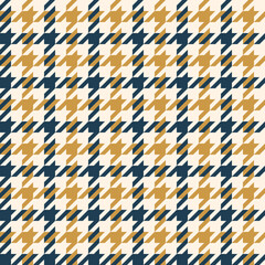 Hounds tooth checked plaid pattern in blue, gold, beige. Seamless dog tooth background vector for scarf, coat, jacket, or other modern womenswear and menswear fashion textile print.