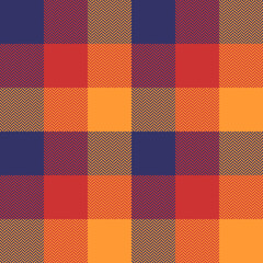 Tartan plaid pattern in blue, red, orange. Herringbone colorful textured checked graphic for flannel shirt, skirt, blanket, throw, duvet cover, or other modern autumn winter fashion textile print. - 408282106