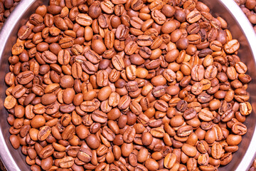Roasted arabica coffee bean full frame backdrop background texture