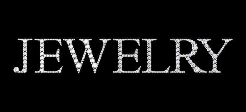 Jewelry word made of diamonds letters with on black background.3d rendering