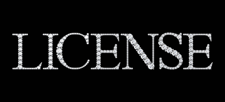 License word made of diamonds letters with on black background.3d rendering