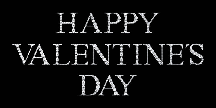Valentines Day word made of diamonds letters with on black background.3d rendering