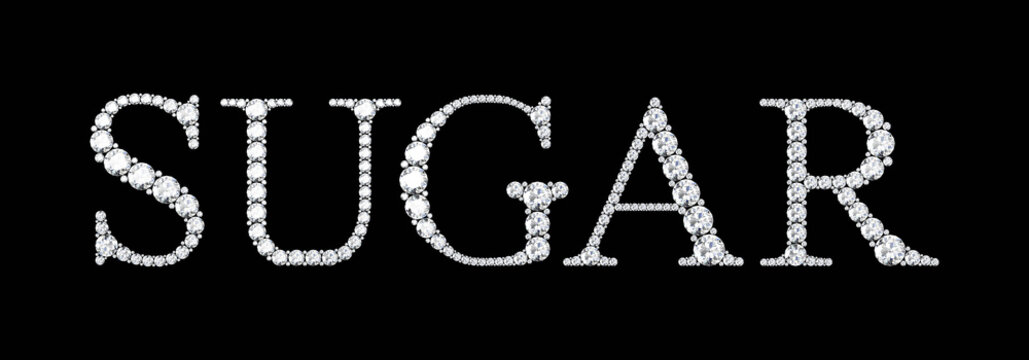 Suger word made of diamonds letters with on black background.3d rendering