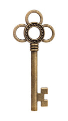 Old golden key isolated on white background