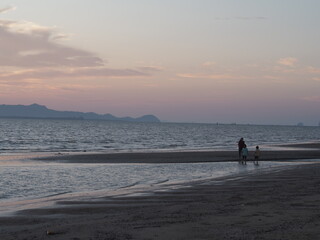Fototapeta na wymiar the scenery of sunset on the beach