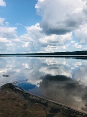 river
clouds
reflection of clouds
