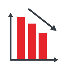 statistics bars with arrow down icon