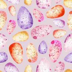 Watercolor dino eggs easter pattern on light purple
