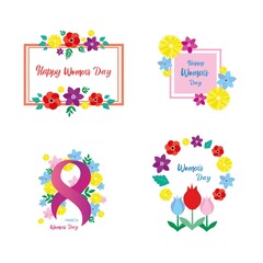 8 march. Happy women's day. Set of celebration cards.