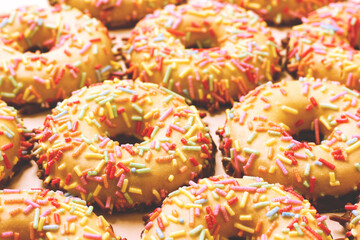 Pattern of colorful easter cookies. Abstract food background.
