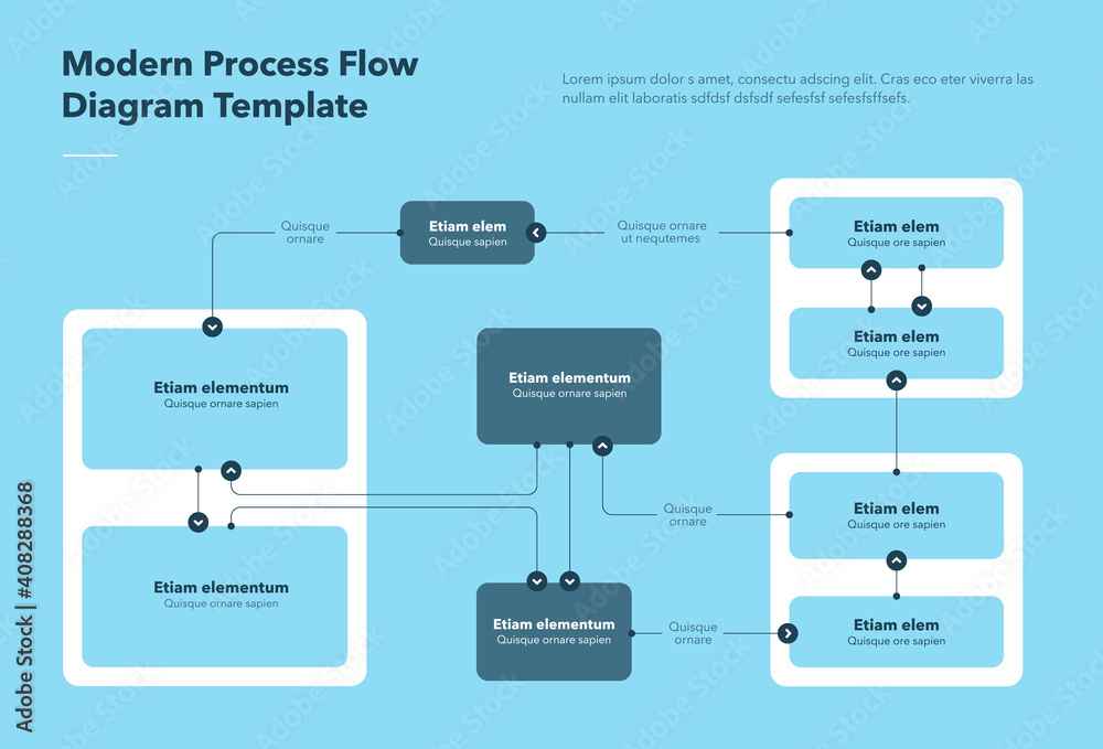 Poster modern process flow diagram template - blue version. flat infographic, easy to use for your website 