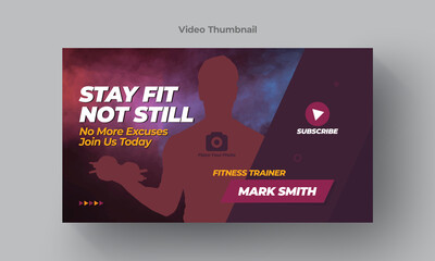 Fototapeta premium Fitness exercise thumbnail design for any videos. Editable video thumbnail and web banner template. Video cover photo template for social media 