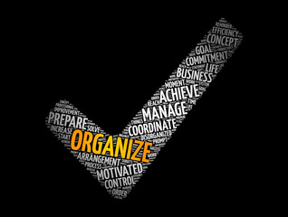 ORGANIZE check mark word cloud, business concept background