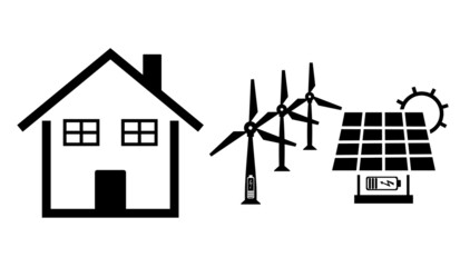 Sustainable Living, Solar energy panel and Windmills energy sign, Clean energy