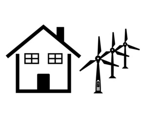 Sustainable Living, Windmills energy and home sign, Clean energy