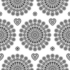Seamless Scandinavian monochrome folk art vector mandala with flowers, floral repetitve ornament, Nordic design