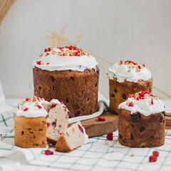 Easter muffins - Easter cakes. Large and three small ones. Traditional Christian Easter bread, dessert.