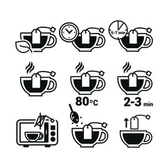 Vector image. Tea drink icon. Tea preparation time and temperature.