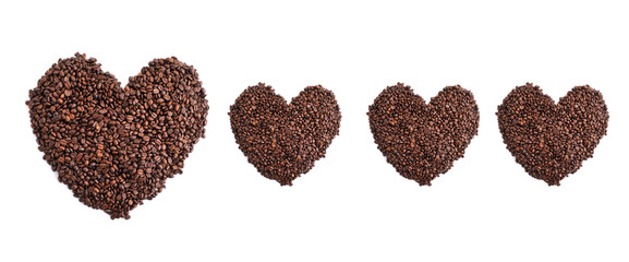 heart of roasted coffee beans isolated on a white background. space for your label