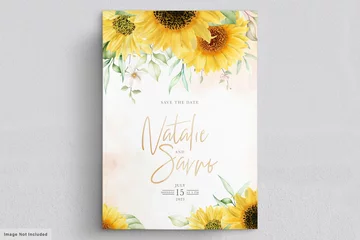 Fotobehang watercolor sunflower invitation card set © lukasdedi