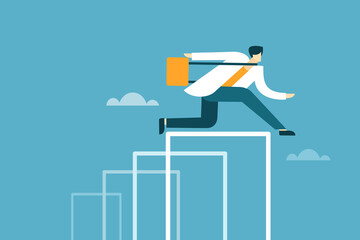 A businessman moves ahead by jumping all hurdles