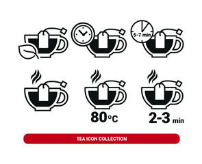 Vector image. Tea drink icon. Tea preparation time and temperature.