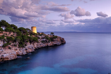 tower of Cala Pi, sixteenth century, used to defend the entrance to the bay, cala Pi, Mallorca, balearic islands, spain, europe