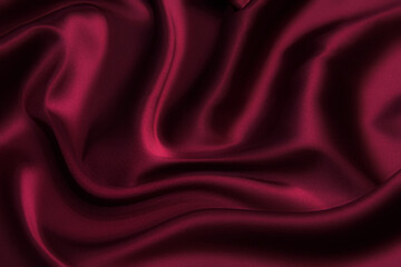 Naklejka na ściany i meble Close-up texture of natural red or pink fabric or cloth in same color. Fabric texture of natural cotton, silk or wool, or linen textile material. Red canvas background.