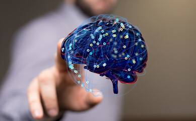 Human brain activity with plexus lines.. External cerebral connections in the frontal lobe.