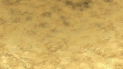 Gold grunge scratched texture background, 3d render illustration