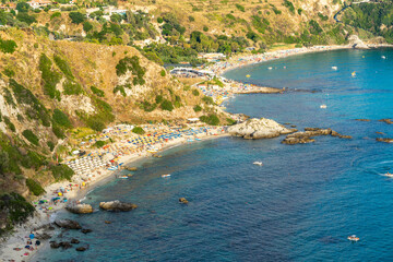 Aerial view of Grotticelle beach at Capo Vaticano, Calabria, Italy