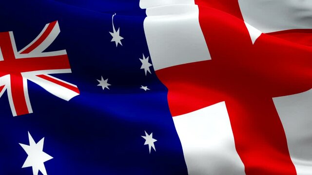 English and Australian flag waving video in wind footage Full HD. English vs Australian flag waving video download. Australia Flag Looping Closeup 1080p Full HD 1920X1080 footage. England Australian 