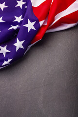 Closeup of American flag on dark background