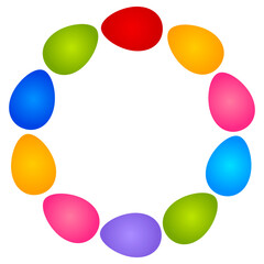 Colorful gradient easter eggs isolated on white background - round frame for holiday design