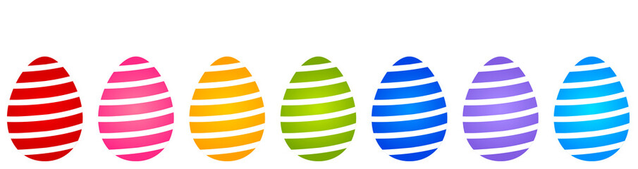 Striped multicolored easter eggs isolated on white - seamless border - set of elements for festive design