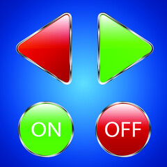 Red and green buttons on a blue background. Buttons with inscription On Off